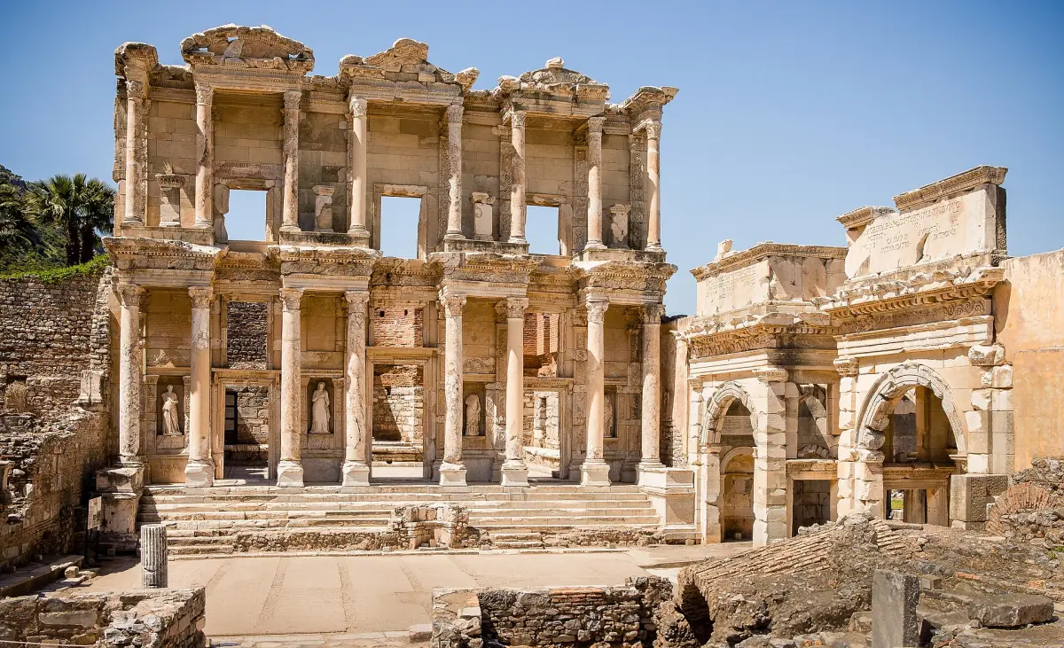 The Library of Celsus with the gate beside it